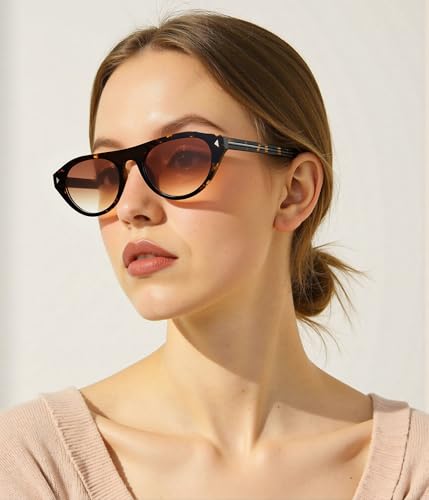 Image of EYLRIM Retro Oval Cat Eye Sunglasses for Women Men Trendy Flat Top Narrow Cateye Shades UV400 Protection