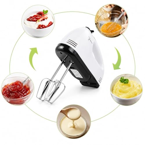 Image of Electric Hand Mixer for Kitchen - Handheld Cake Blender with 4 Stainless Steel Attachments, Beaters & Dough Hooks for Whipping Cream, Baking & Mixing (Pack of 1)