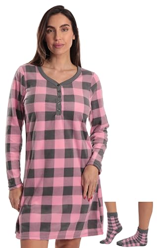 Just Love Henley Night Shirt with Socks for Women 6731-10195-PNK-S