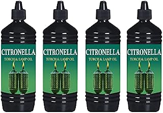 Morgans Trade Citronella Lantern Torch and Lamp Oil in 1L Citronella Lamp Oil for Garden Torches, Tiki Torches - Citronella Oil for Garden Oil Burners with Child Safe Lid (4 Pack)