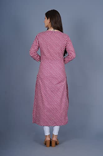 Image of YUVVIK Women's Cotton Lehariya Print Straight Kurti | Stylish Long Ethnic Kurta for Daily Pure Cotton Calf-Length Kurta for Women & Girls