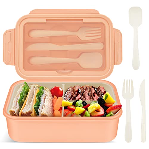 vitutech Lunch Box, Boîte à Déjeuner en Plastique pour Enfant Adulte, Boite Bento avec couverts Et 3 Compartiments 1400ml Sécurité Anti-Fuite Boîte à Repas, Rose
