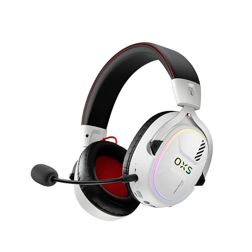 OXS Storm G2 Auriculares Inalámbricos para Gaming, Sonido Surround Virtual 7,1, Baja Latencia de 2,4 GHz, Driver 50mm, Batería de 40 Horas, Luz RGB, Bluetooth 5.3, para PC, Consola y Teléfono, Blanco