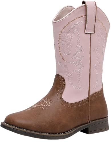 Blikcon Kids Cowboy Boots for Boys & Girls Embroidered Square Toe Cowgirls Western Rodeo Boots with Side Zipper for Toddler & Little Kid & Big Kid