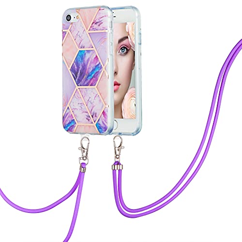 Nadoli Coque avec Cordon de Collier pour iPhone SE 2020,épissage Marbre Motif Silicone TPU Dragonne Bandoulière Coque Étui Housse avec Cordon Réglable
