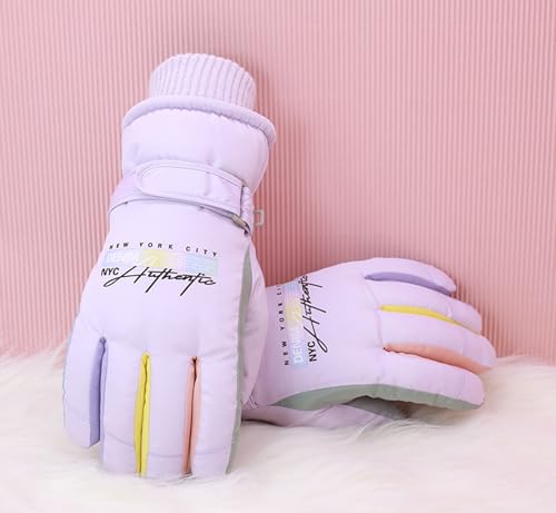 KEYDUACU Winter Ski Snow Gloves for Men, Women, Waterproof Touchscreen Windproof Cold Weather Hand Warming Winter Work Snowboard Gloves for Skiing Running and Cycling(Purple)