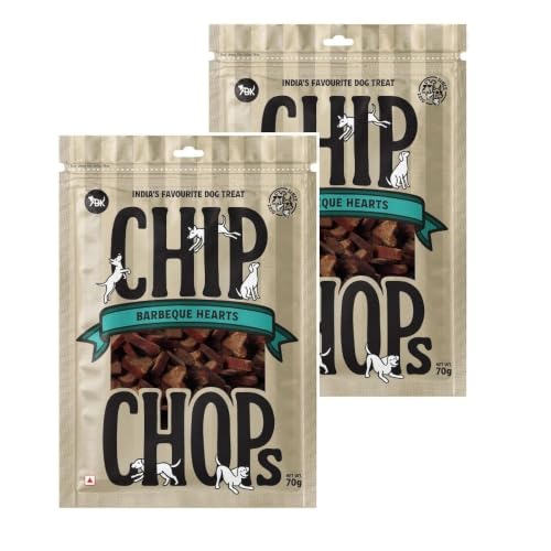 Image of Chip Chops Dog Treat, 70g, Tasty & Nutritious Dog Snack (Barbeque Hearts, Pack of 1)