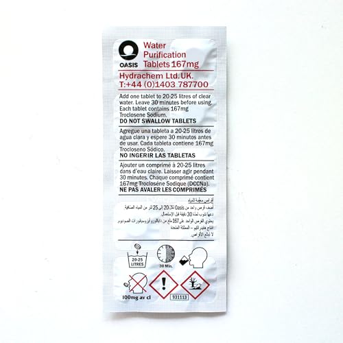 Oasis 167mg Emergency Water Purification Tablets 500 Tablets - Treats 10,000 Litres