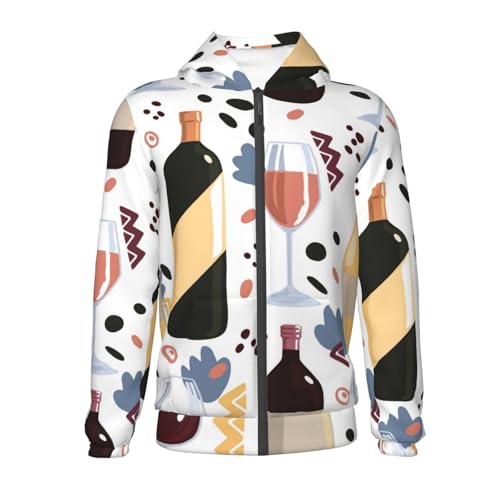 Wine Bottles Glasses Kid Hoodies Boys Zip Up Sweatshirts Girls Pullover with Pocket2