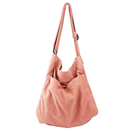 Image of Canvas Hobo Crossbody Shoulder Tote Bag for Women and Men W /Multi-pocket Casual Purse Messenger Bags Travel Work