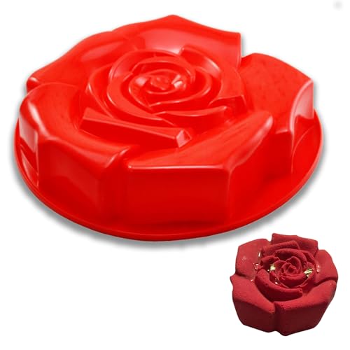 Stampo in Silicone per Fiori Grandi di Rose 3D, Fondente - per Torte, Gelatina, Muffin, Dolci (Rosso)
