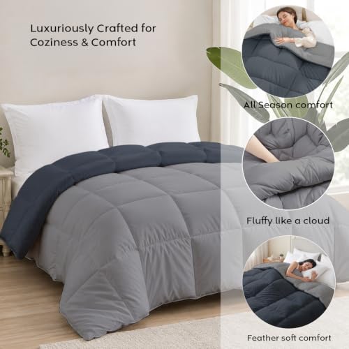 Image of AYKA Reversible Comforter 220 GSM Microfiber Reversible AC Comforter /Blanket for Winter /Quilt /Dohar /Duvets for King Size Blanket /Comforter Double Bed (Grey & Charcoal, 90 * 100)