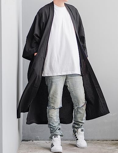 Men's Long Cotton Linen Kimono Cardigan Oversized Noragi Jacket Man Haori Summer Yukata Beach Robe4