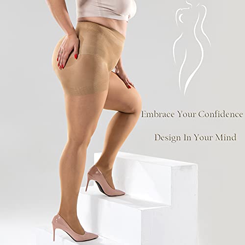 Image of Plus Size Control Top Tights, 2 Pack 40D Queen Size Support Nylon Hosiery Pantyhose, for Women