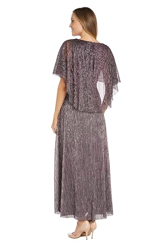 Image of R&M Richards Long Metallic Pleated Capelet Dress W /Mock Surplus Ruched Waist & Rhinestone Details