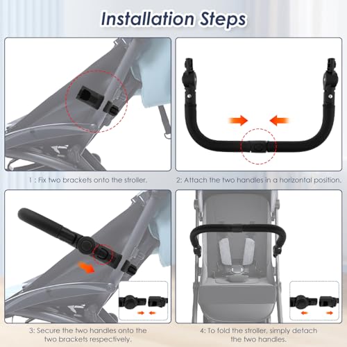 Image of Stroller Bumper Bar Angle Adjustable Armrest Stroller Handle Stroller Bar Removable Stroller Crossbar for Bbz Yoyo, Yoyo 2, Yoyo+, Black PU Leather (Lock Size Range: 0.59~1.57in)