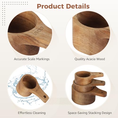 Juego de 4 vasos medidores de madera de acacia miniatura 3
