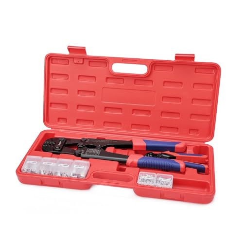 iCrimp Wire Rope Crimping Tool Kit with Swager, Cutter and Aluminum Loop Sleeves 3/64'',1/16'',5/64'', 3/32'',7/64'',1/8'', for Mono Fishing Line,Cable Railing, Sling