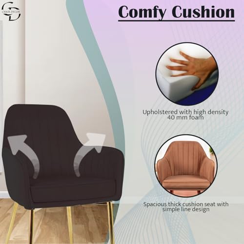 Image of Velvet Accent Chair | Luxury Upholstered Armchair with Sturdy Metal Legs | Modern Comfortable Chair for Living Room, Bedroom, Office, or Cafe (Golden Legs, Black Set of 2)