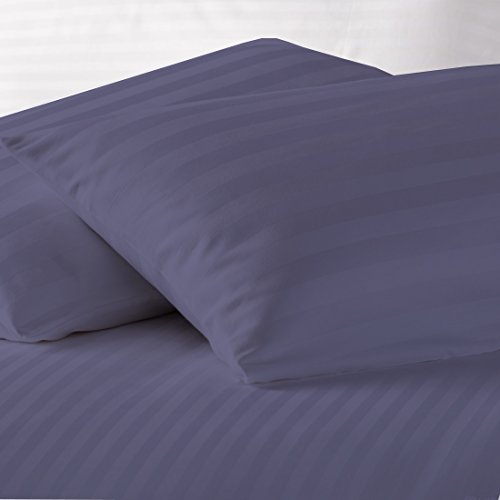 Image of Cotton Luxurious Striped 2 Piece Sateen Pillow Cover Set, California King Size 20 Inch x 30 Inch-Dark Blue