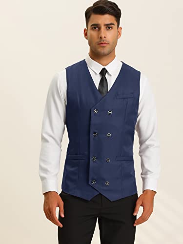 Lars Amadeus Suit Vest for Men's Double Breasted V-Neck Slim Fit Formal Wedding Dress Waistcoat2