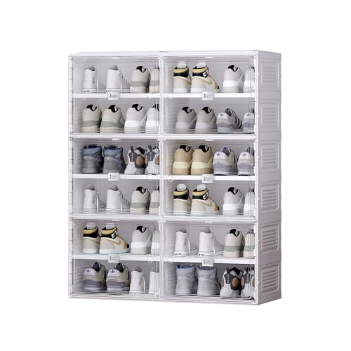AntBox Portable Shoe Rack Organizer, Stackable Sneaker Organizer Cabinet with Magnetic Door, Folding Design, Clear Plastic Storage Container, 6 Tier 24 Pairs (Clear) - SC2-D6(C)