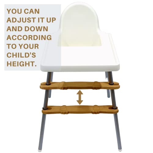 Image of High Chair Footrest, Adjustable Non-Slip Natural Wooden Foot Rest for Baby HighChair Footrest, Foot Rest for High Chair Baby Compatible with IKEA Highchair Accessories