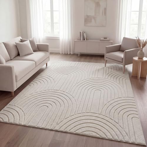 TT Home Shaggy Tapis Chambre Haut Poil Bohème Scandi Abstrait Unis Lavable Geometrique, Couleur:Beige Clair Crème Clair, Dimension:160x220 cm