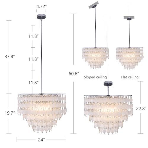 TOCHIC 6-Light Capiz Shell Crystal Chandelier Bundle: 24" D Modern Coastal Chandelier, Boho Round Seashell Chandelier Light Fixture for Bathroom, Dining Living Room, Bedroom, Entryway - Image 6