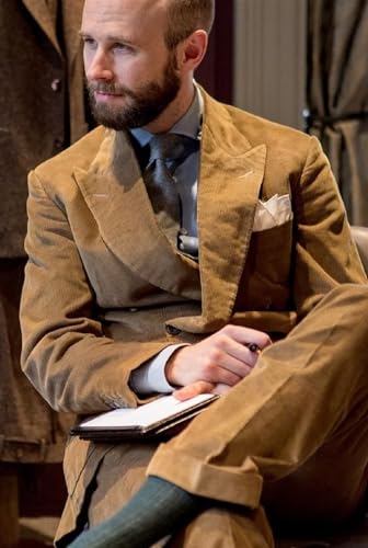 Men's 3 Piece Slim fit Corduroy Suit Double Breasted Vest Pant Set Party Prom Wedding Suit4