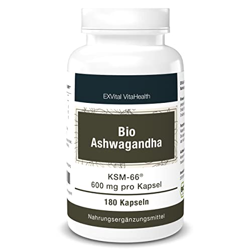 Bio Ashwagandha KSM-66® Premiumrohstoff, 600 mg pro Kapsel, 180 Kapseln (reicht für 6 Monate) - original indische Schlafbeere, laborgeprüft, vegan, hochdosiert & in Deutschland hergestellt Cover