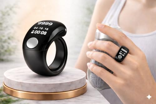Image of Digital Counter for Chanting Mantra | Naam Jap Counter Ring | Jap Counter Finger with OLED Display (Code S7), Type-C Rechargeable Tally Counter for Mantra,99999 Count, 180 Rotation (Black)