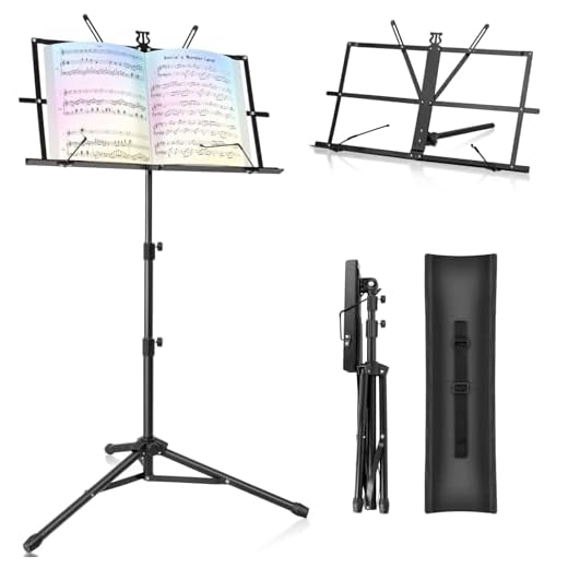 New Bee Atril para Partituras 2 en 1 Atril Musica, Plegable Soporte para Libros de Escritorio Soporte para Partituras Altura Ajustable Portátil