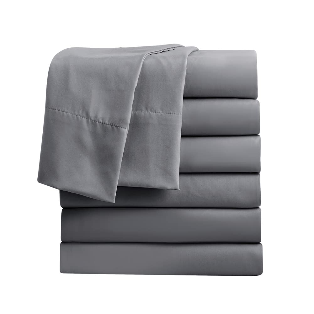 Drap plat pour grand lit en microfibre lot de 6 draps de lit gris