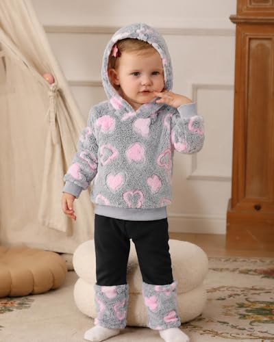 Image of Jecson Toddler Girl Clothes Baby Girl Fleece Hoodie Outfits Thick Thermal Winter Leggings 2Pcs Clothing Sets 6M-4T