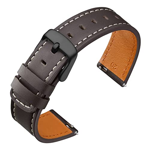 Image of ANNEFIT 18mm Watch Band with Black Buckle, Quick Release Genuine Leather Replacement Strap (Dark Brown)