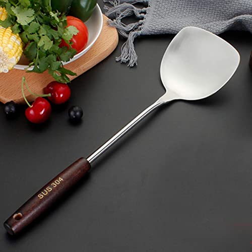 Image of Wok Spatula, Rustproof, Durable 304 Stainless Steel Turner Spatula with Heat Resistant Wooden Handle, Cooking Shovel Ladle for Eggs, Pancakes, Omelet, Burger and Other Foods