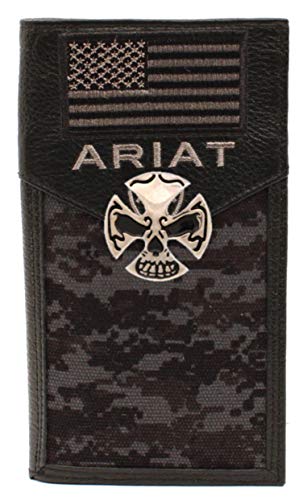 Custom Skull and American Flag Ariat Black Digital Camo long wallet