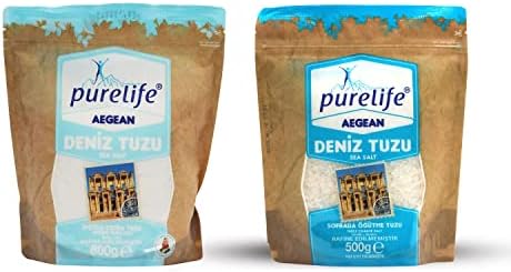 Purelife Aegean Sea Salt Iodized Kosher Unrefined – 1.76 lbs and Purelife Aegean Sea Salt Coarse Kosher Unrefined-1.1lbs (500gr)