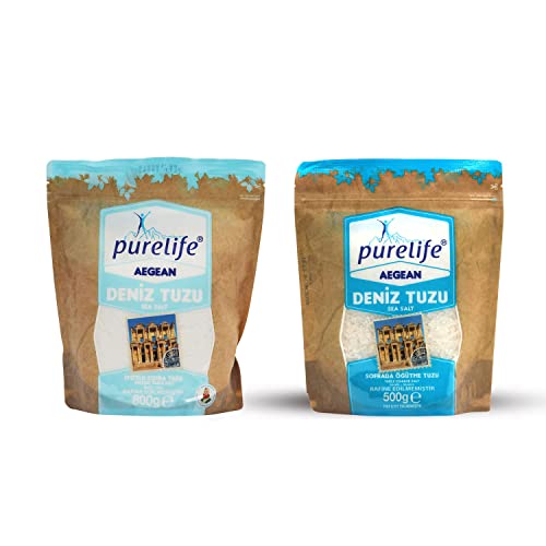 Purelife Aegean Sea Salt Iodized Kosher Unrefined – 1.76 Lbs And Purelife Aegean Sea Salt Coarse Kosher Unrefined-1.1Lbs (500Gr) #TOP11