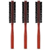 3 Stücke Kleine Runde Haarbürste Mini Runden Wildschweinborsten Bartbürste, 1,2 Zoll Styling Haarbürste Tolle Rolle Wildschweinborsten für Dünnes, Feines Haar, Eisstockschießen (Braun)
