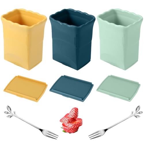 5 Pack, 3 Pcs Cup Slicers with 2 Pcs Stainless Steel leaf Forks Strawberry Slicer Banana Fruit Cutter Egg Slicer Multifunctional Soft Fruit and Vegetable Slice Fresh Platter Making