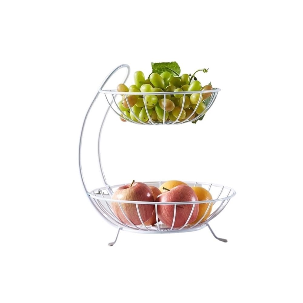 HLHLOP777 Fruit Bowl 2-Tier Fruit Basket Kitchen Countertop Vegetables Rack Metal Storage Holder Fruit Basket(White)