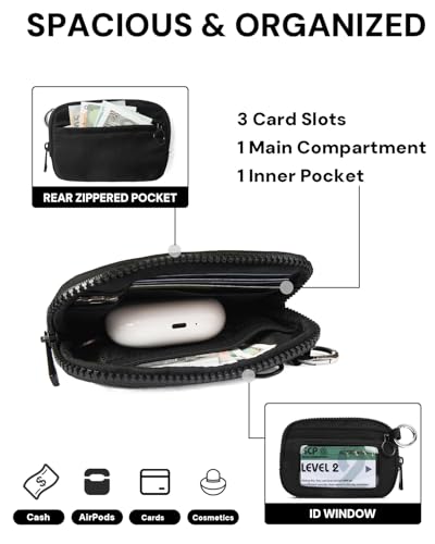 Image of YDF The Iris Wallet for Women Mini Zip Card Case with Clear ID Window Zipper Coin Purse Lightweight Portable Keychain Wallet