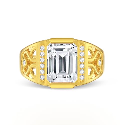 MOLICACI 1-6 CT Men's Moissanite Engagement Ring 10K 14K 18K Solid Gold Emerald Cut MoissaniteRing for Men Wedding band Ring Anniversary Fathers Day Jewelry Gift for Him Husband Dad