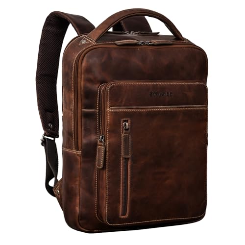 STILORD 'Tory' Leder Rucksack Groß Herren Damen Business Vintage Rucksack Laptoprucksack 13-14 Zoll Handgepäck Reiserucksack Travel Backpack Echtleder, Farbe:salerno - braun