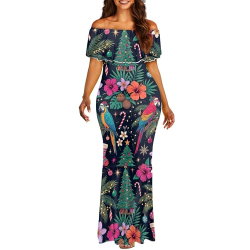 Image of Polynesian Dresses for Women Off Shoulder Maxi Dress Puletasi Samoan Dresses S-7XL
