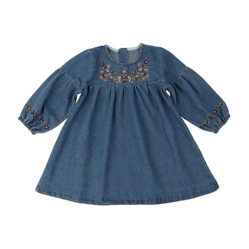 HOOLCHEAN Toddler and Little Girls Denim Embroidered Long Sleeved Dress Kids Playwear