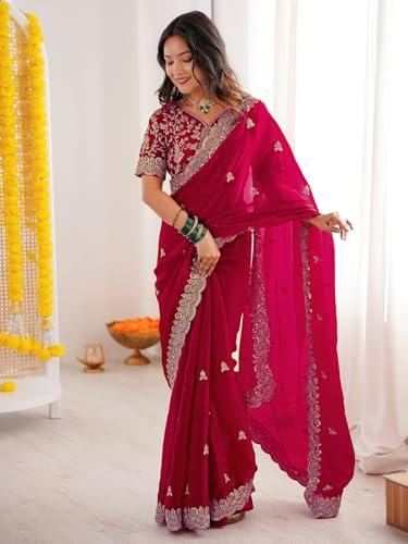 Image of SIRIL Women's Tissue Silk Sequence Embroidery Saree With Unstitched Blouse Piece