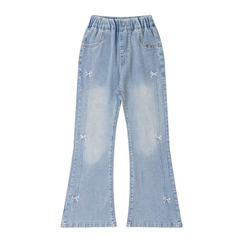 JEYPINMI Kids Girls High Waist Flared Bell Bottom Jeans Raw Hem Denim Pants Wide Leg Ripped Trousers2